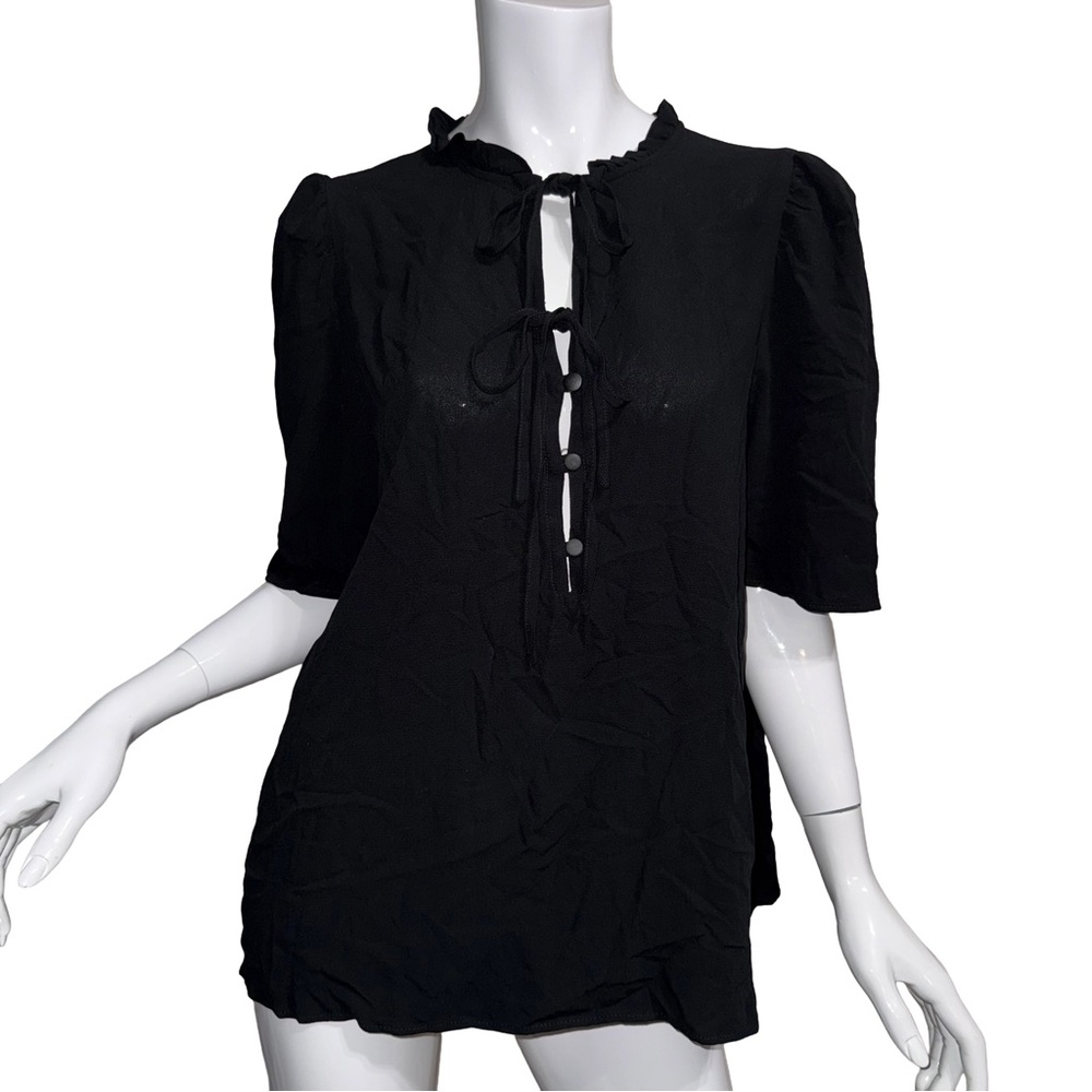 Milla Greece Black Tie Front Blouse Minimalist Capsule Wardrobe Chic Euro Summer